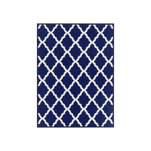 Glamour Collection Non-Slip Rubberback Moroccan Trellis Design 2x3 Indoor Entryway Mat, 2 ft. 3 in. x 3 ft., Navy