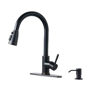 Single Handle Pull Down Sprayer Kitchen Faucet with 3-Function Sprayer and Soap Dispenser in Oil Rubbed Bronze