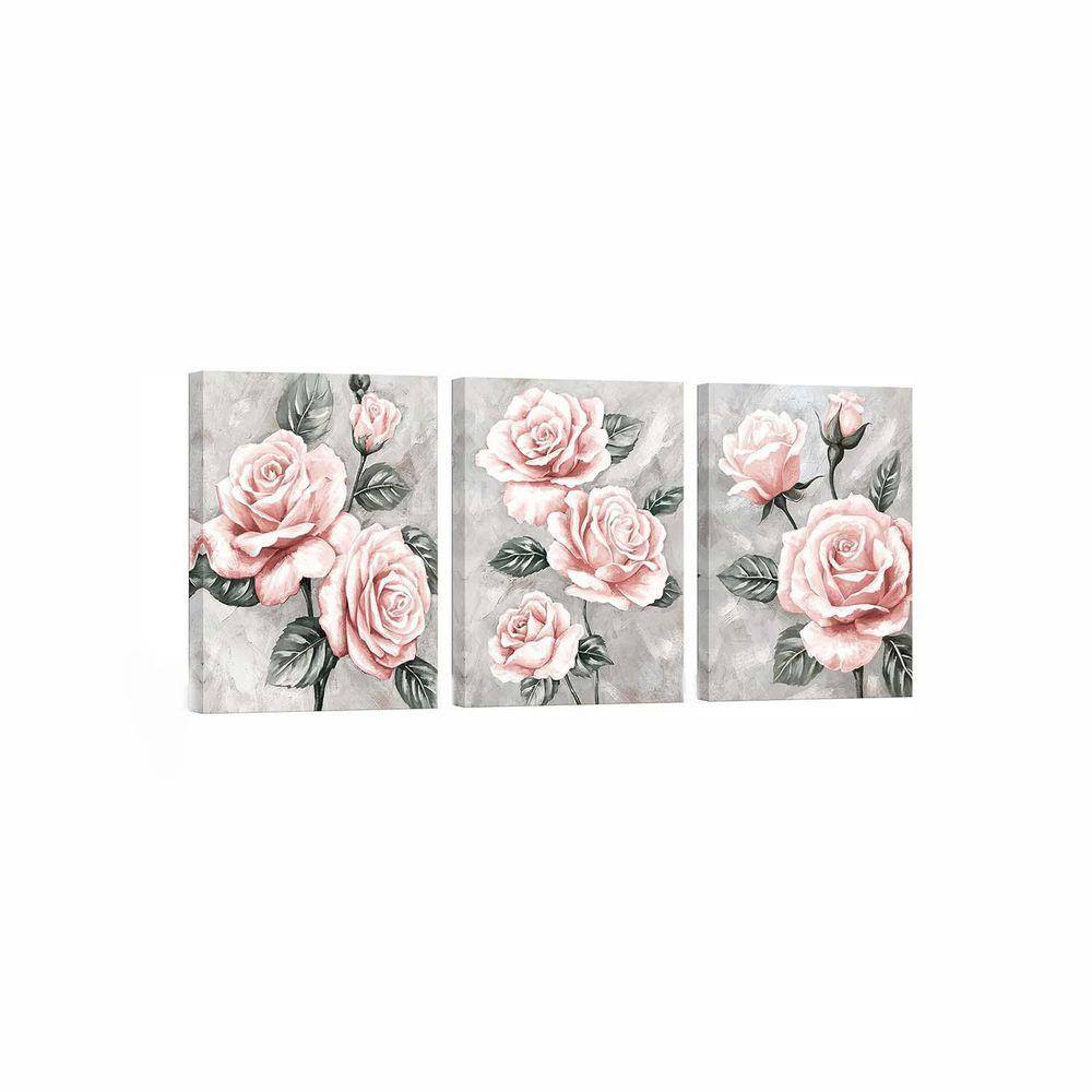 3 Pieces Pink Rose Flower Wall Art Paintings EEB0D7MKMQJK - The Home Depot