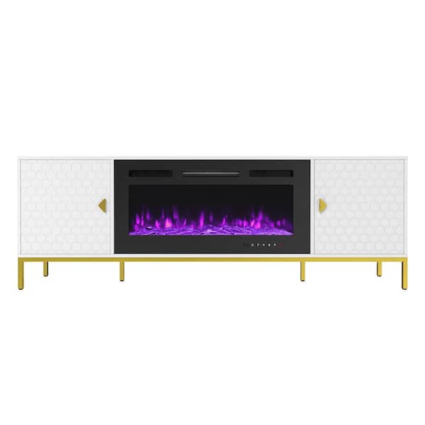 Boyel Living White TV Stand Fits TVs up to 75 in. with Black 36 in. Electric Fireplace