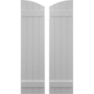 14 in. W x 51 in. H Americraft Exterior Real Wood Joined Board and Batten Shutters Elliptical Top Primed