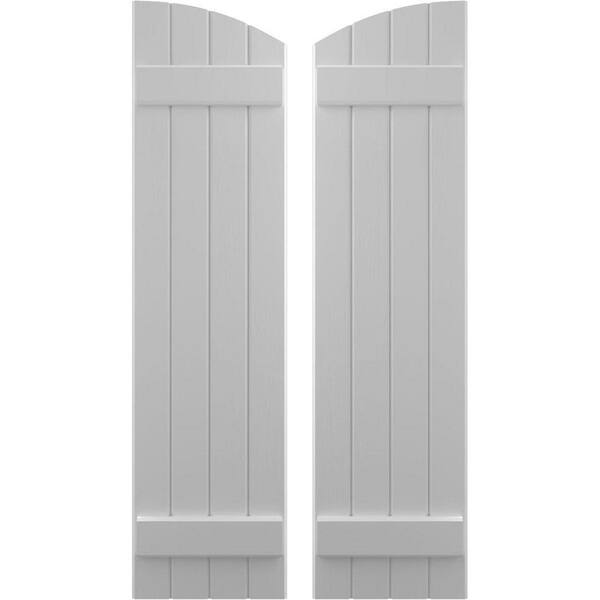 Ekena Millwork 14 in. W x 72 in. H Americraft Exterior Real Wood Joined Board and Batten Shutters Elliptical Top Primed