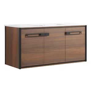Oakville 48 in. W x 18 in. D x 23.25 in. H Wall Mounted Bathroom Vanity in Brown with White Ceramic Sink Top