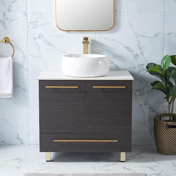 30 in. W x 18.5 in. D x 34.6 in. H Bath Vanity in White with White Ceramic Sink Top
