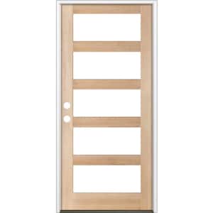 42 in. x 96 in. Modern Hemlock Right-Hand/Inswing 5-Lite Clear Glass unfinished Wood Prehung Front Door