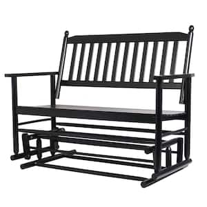 Patio 19.3 in. 2-Person Black Wood Outdoor Glider Bench Chair Garden Rocking Seating Swing Loveseat Swing Rocker Lounge