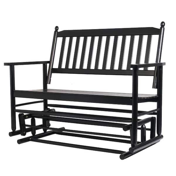 ITOPFOX Patio 19.3 in. 2-Person Black Wood Outdoor Glider Bench Chair Garden Rocking Seating Swing Loveseat Swing Rocker Lounge