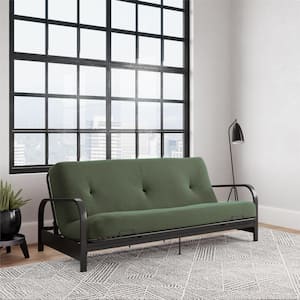 Cleo Black Metal Arm 6 in. Green Full Futon with Thermobonded High Density Polyester Fill Futon Mattress