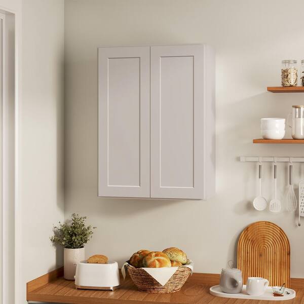 27 in W x 12 in D x 30 in H in Shaker Dove Plywood Ready to Assemble Kitchen Wall Cabinet with Doors and Shelves