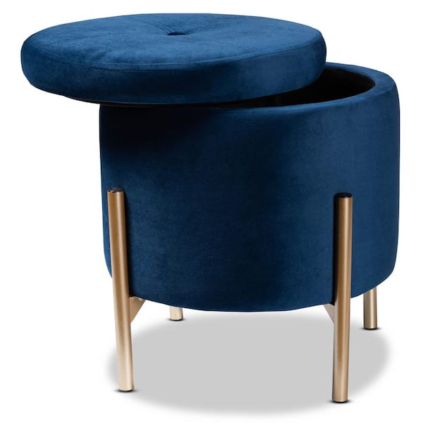 Baxton Studio Malina Navy Blue Velvet and Gold Finished Metal Storage Ottoman