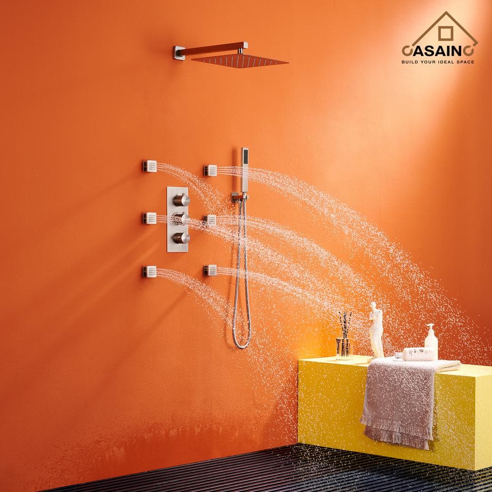 Large Brushed Nickel Dual Square Wall Mounted Shower System