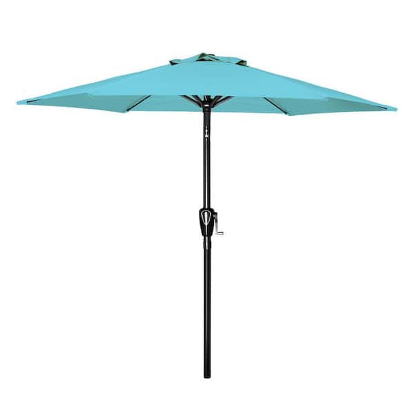 HOTEBIKE 7.5ft Turquoise Outdoor Market Table Patio Umbrella with Crank Lift Mechanism Polyester Fabric Umbrella