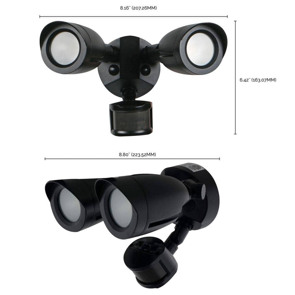 Black Dual Head LED Motion Sensor Security Flood Light