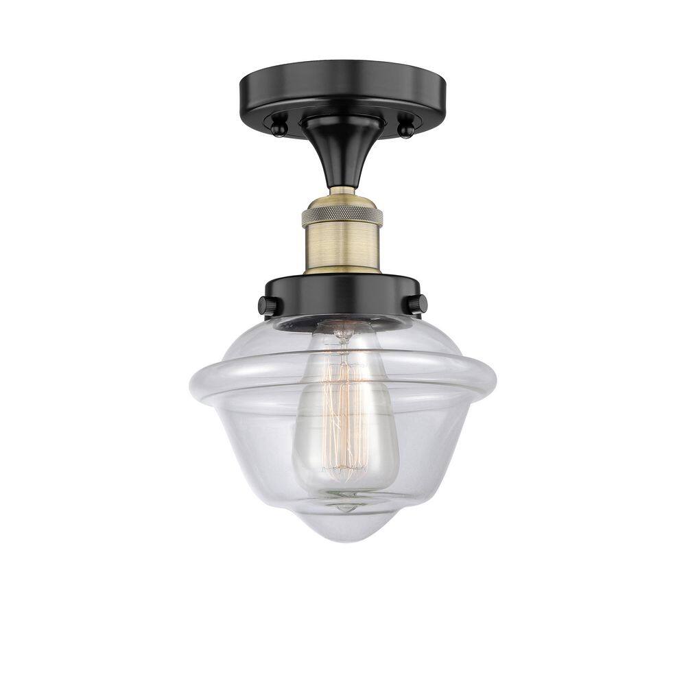 Oxford 6.5 in. 1-Light Black Antique Brass Art Nouveau Semi-Flush Mount with Clear Glass Shade price history on PriceWatchPro