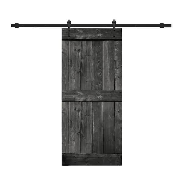 CALHOME 24 in. x 84 in. Mid-Bar Series Metallic Gray Knotty Pine Wood Interior Sliding Barn Door with Hardware Kit