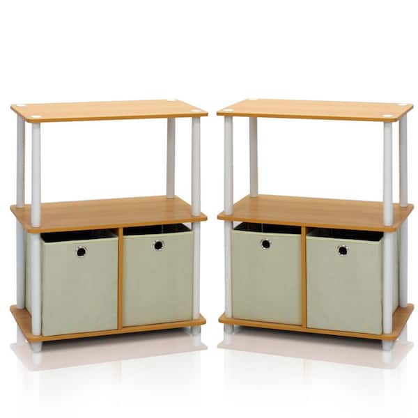 Furinno Go Green Beech 3-Shelf Open Bookcase with Bins (2-Pack)