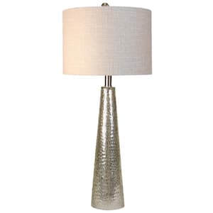 29 in. Seeded Glass Table Lamp - Meadow Green Finish - Taupe Hardback Fabric Shade