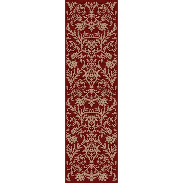 Jewel Damask Red 2 ft. x 8 ft. Runner Rug
