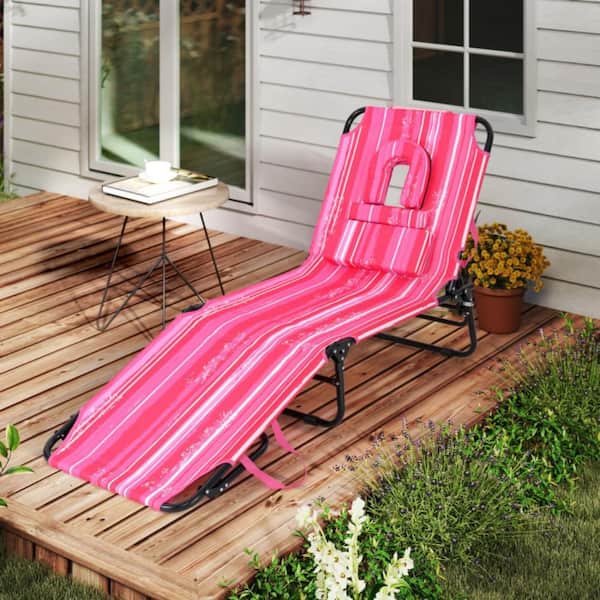 Clihome Metal Foldable Tanning Lounge Beach Chair in Hot
