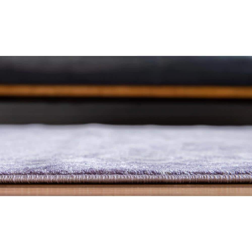 Purple and Ivory Abstract Synthetic Easy Care Rug, 4' x 6'