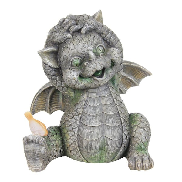 Solar Dragon with LED Bird, 9.5 in. x 10.5 in. Garden Statue