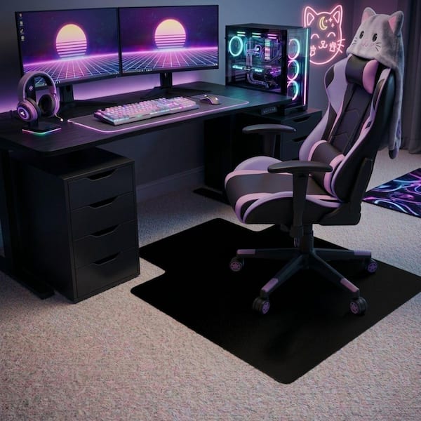 Floortex Advantagemat Black Vinyl Lipped Gaming Indoor Chair Mat
