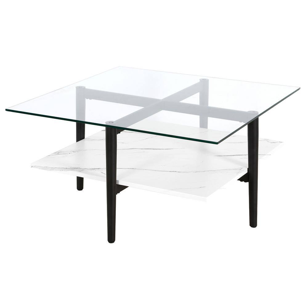 Otto 32" Blackened Bronze and Faux Marble Glass Coffee Table