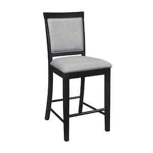 26 in. Gray and Black High Back Wood Frame Bar Stool with Polyster Seat (Set of 2)