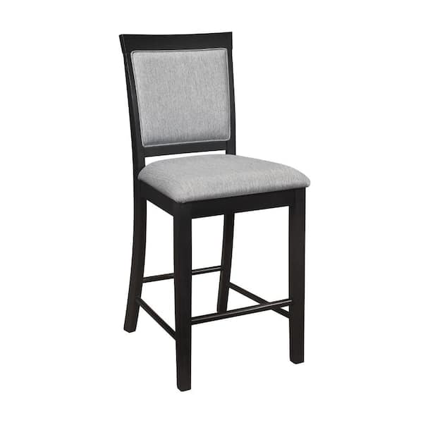 Benjara 26 in. Gray and Black High Back Wood Frame Bar Stool with Polyster Seat (Set of 2)