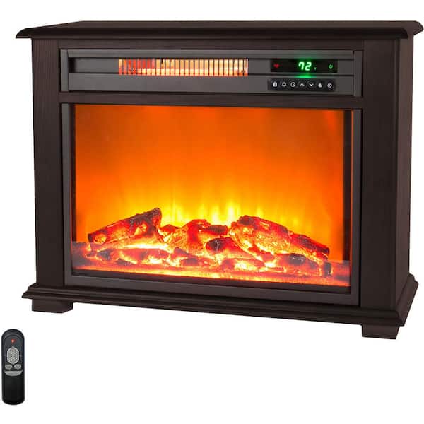 Lifesmart Portable Dark Walnut 3-Quartz Infrared Fireplace Heater w/ Remote, Timer, 3 Settings, Cool Touch, Safety Switch