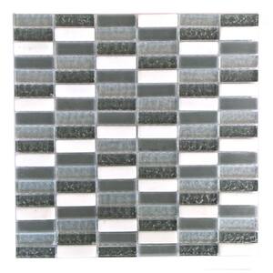 Classic Design Gray and White Rectangle Mosaic 1 in. x 2 in. in. Glass and Stone Wall and Floor Tile  (11 sq. ft.)