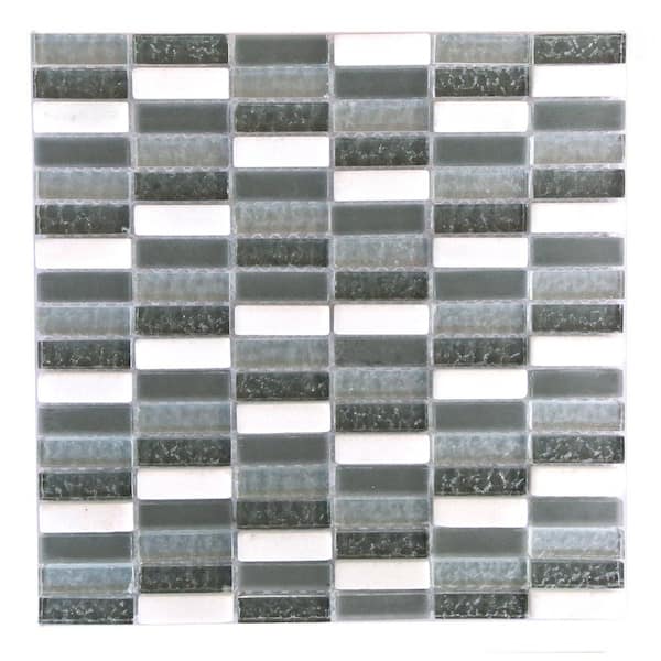 Classic Design Gray And White 12 in. X 12 in. Rectangle Glass And Stone Mosaic Wall And Floor Tile (9 sq.ft./Case)