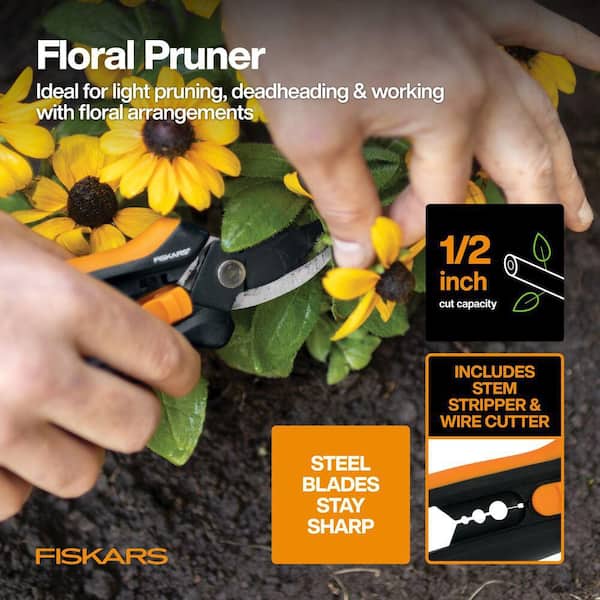 1/2 in. Cut Capacity Steel Blade with SoftGrip Handle Bypass Floral Hand Pruning Shears