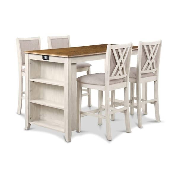 Benjara Modern Style 28 in. White and Brown Wooden 4 Legs Dining Table Set (Seats 4)