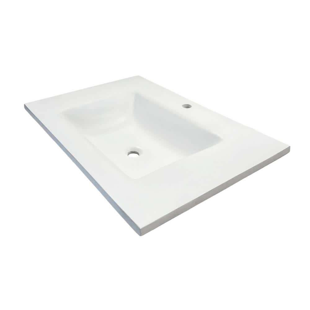 31'' White Concrete Single Bathroom Vanity Top with Integral Sink