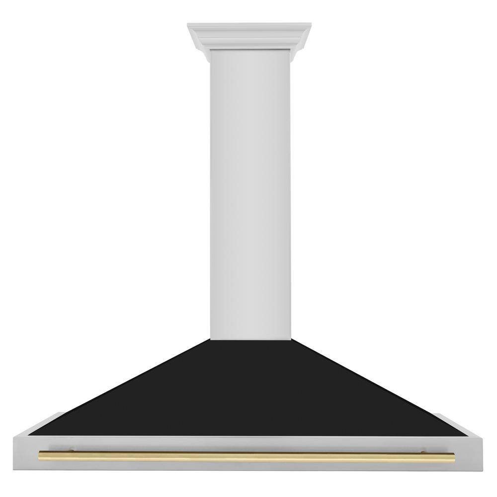 36'' Stainless Steel and Black Matte Convertible Range Hood with Gold Handle