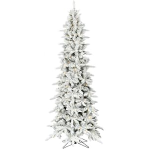 6.5 ft. Prelit Slim White Pine Flocked Artificial Christmas Tree with LED String Lights