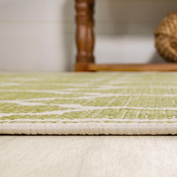 Kitchen Floor Mat With Moroccan Tiles Design in Olive Green