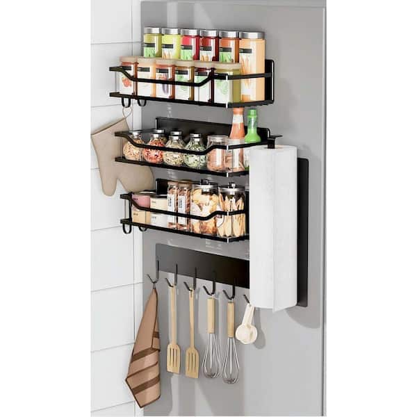 11.6 in. 5 Pack Magnetic Metal Spice Rack Floating Shelf in Black