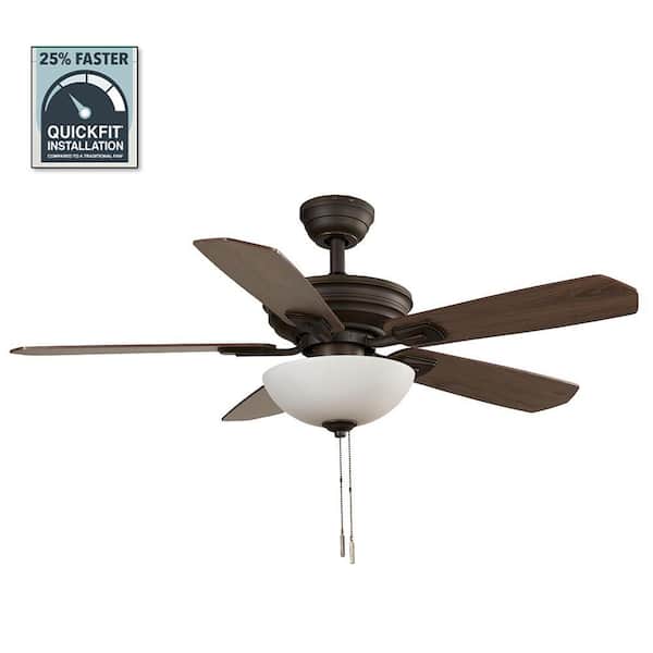 Hampton Bay Wellston Ii 44 In Indoor Led Bronze Dry Rated Downrod Ceiling Fan With Light Kit And 5 Reversible Blades 52044 The