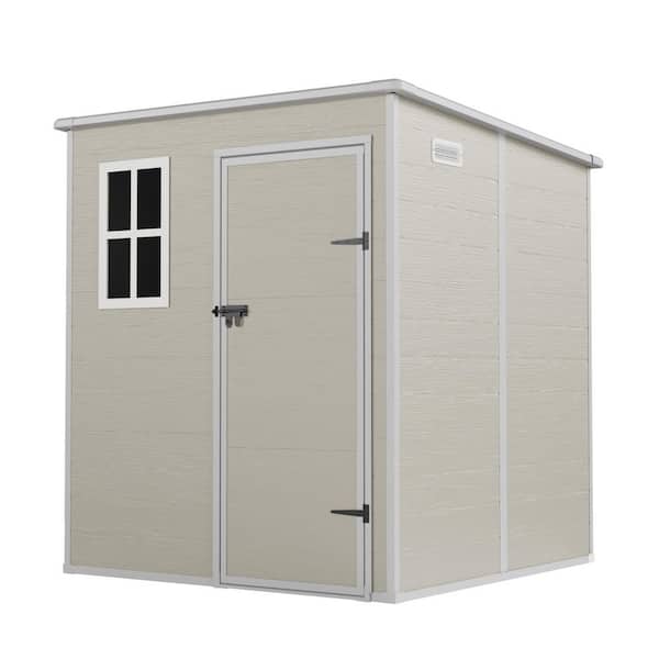 6 ft. W x 6 ft. D Pale Taupe Outdoor Resin Plastic Storage Shed with Sloping Roof, Double Lockable Door(36 sq. ft. )