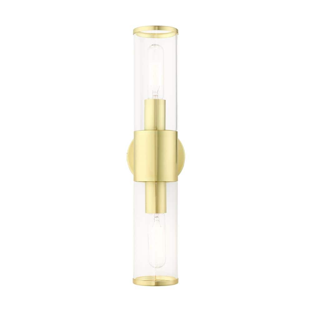 Bancroft Satin Brass 2-Light Vanity with Clear Glass Shades