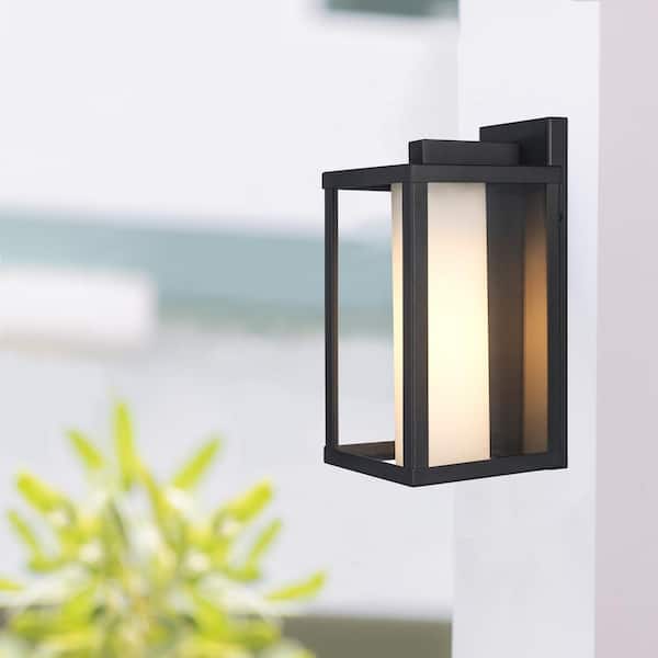 Bel Air Lighting Adler 12 in. 1-Light Black Outdoor Wall Light Fixture with Clear and Frosted Glass