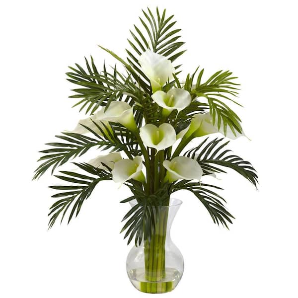 Nearly Natural Calla Lily and Palm Combo in Cream
