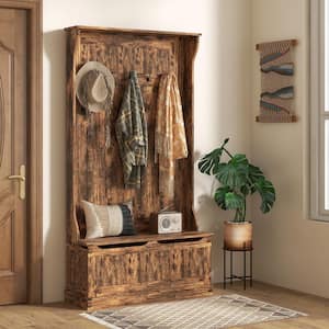 3-in-1 Entryway Hall Tree with Storage Bench, Coat Rack with Five Hooks, and Shoe Storage, Rustic Brown