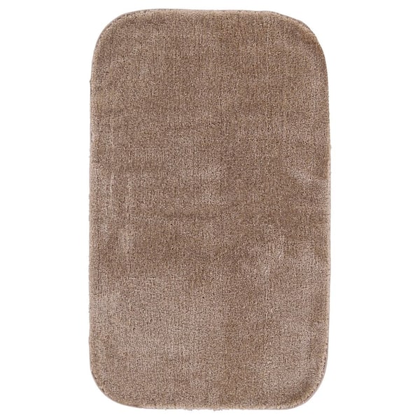 Traditional 24 in. x 40 in. Taupe Plush Nylon Washable Bath Rug