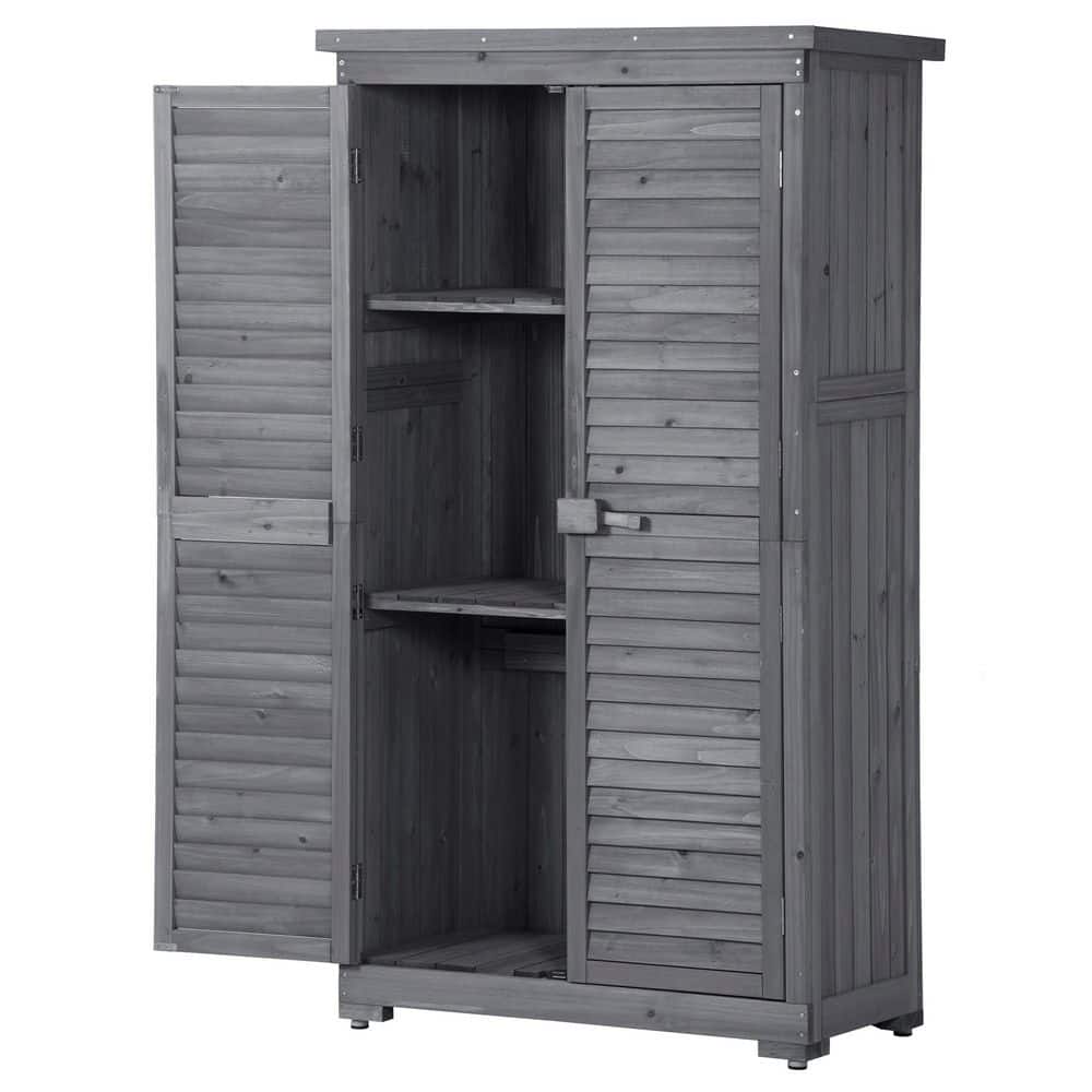 34.3 in. W x 18.3 in. D x 63 in. H Fir Gray Wood Garden Shed Outdoor Storag