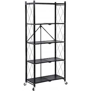 28.03 in. W x 13.43 in. D x 63.78 in. H Black Iron Heavy Duty Kitchen Cart with Wheels, Holds up to 1250 lbs Capacity