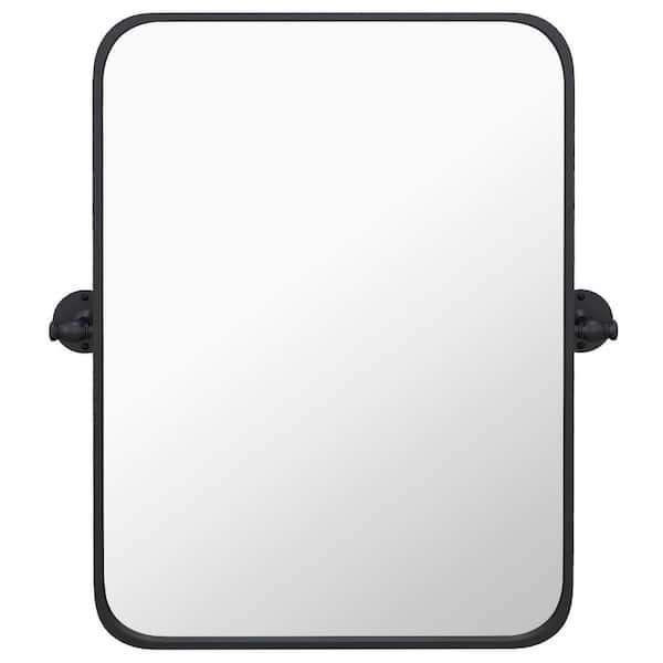 26 in. x 30 in. Rectangle Pivot Wall Framed Bathroom Vanity Mirror in Brushed Black