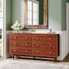 BYBLIGHT Walnut Brown 6-Drawer 55 in. Dresser, Double Dresser Wood Storage Organizer Chest of Drawers for Closet Living Room BB-RY0116GX